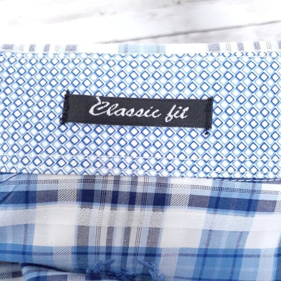 Bugatchi Uomo Mens Button Up Shirt L Classic Fit Blue Plaid 388A - Picture 5 of 5